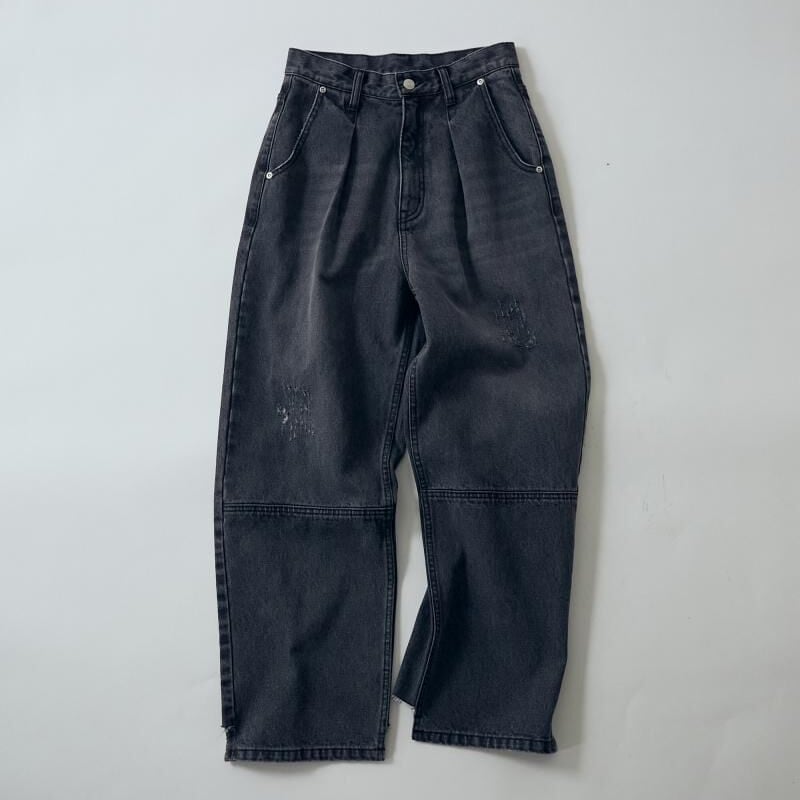 YENN】HIGH RISE TUCK WIDE PT GRAY [Y232-31020Q 