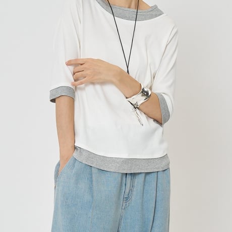 【CHIGNON】[8261-108KK] 配色ﾃﾚｺﾊｰﾌｽﾘｰﾌﾞPO