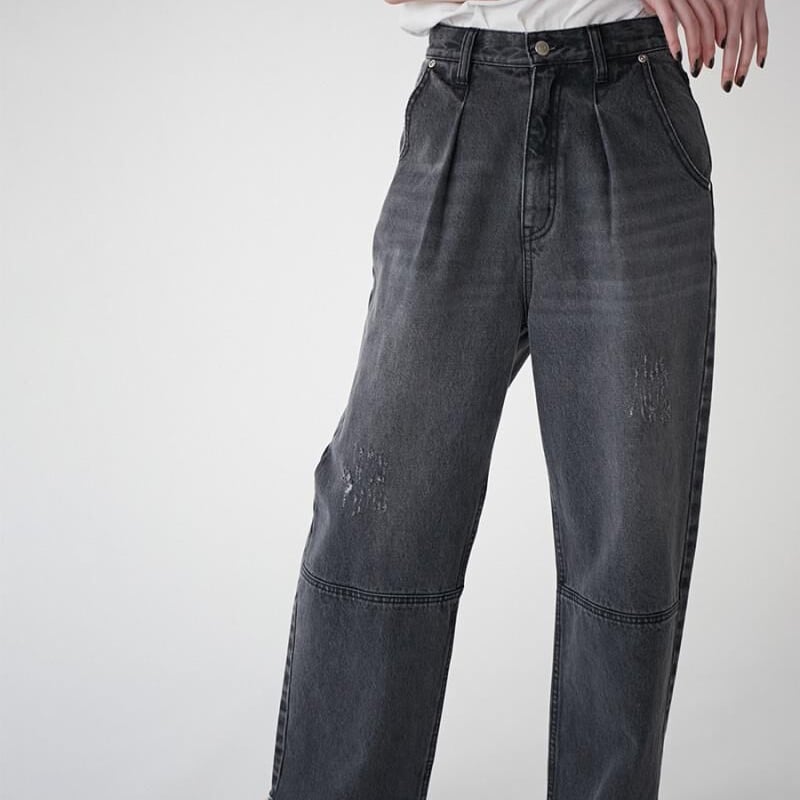 YENN】HIGH RISE TUCK WIDE PT GRAY [Y232-31020Q 