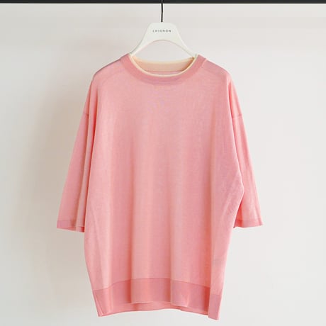 【CHIGNON】[9261-087GS] 衿配色ﾊｰﾌｽﾘｰﾌﾞﾆｯﾄ