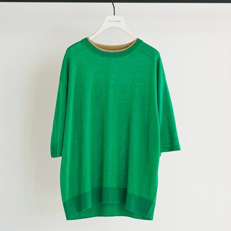 【CHIGNON】[9261-087GS] 衿配色ﾊｰﾌｽﾘｰﾌﾞﾆｯﾄ