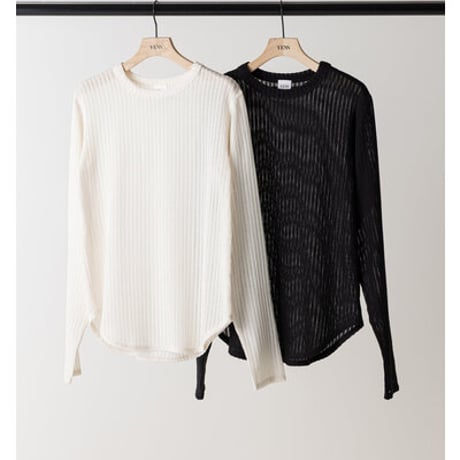 【YENN】[Y263-82086] STRIPE SHEER RIB TEE