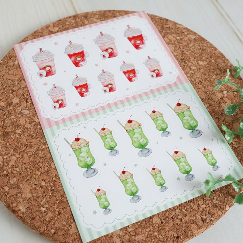 あざらしと苺のドリンクとあざらしクリームソーダのシール