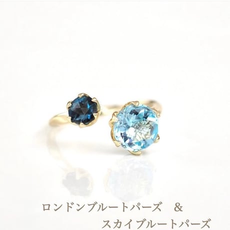 オーダー受注　フォークブーケリング　ロンドンブルートパーズ&スカイブルートパーズ
