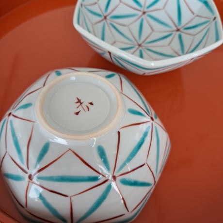 赤地径　九谷焼　六角小鉢