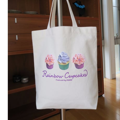 Bi's Japanese Gifts　帆布オリジナルトートバッグ縦型、Rainbow Cupcakes produced by Maho
