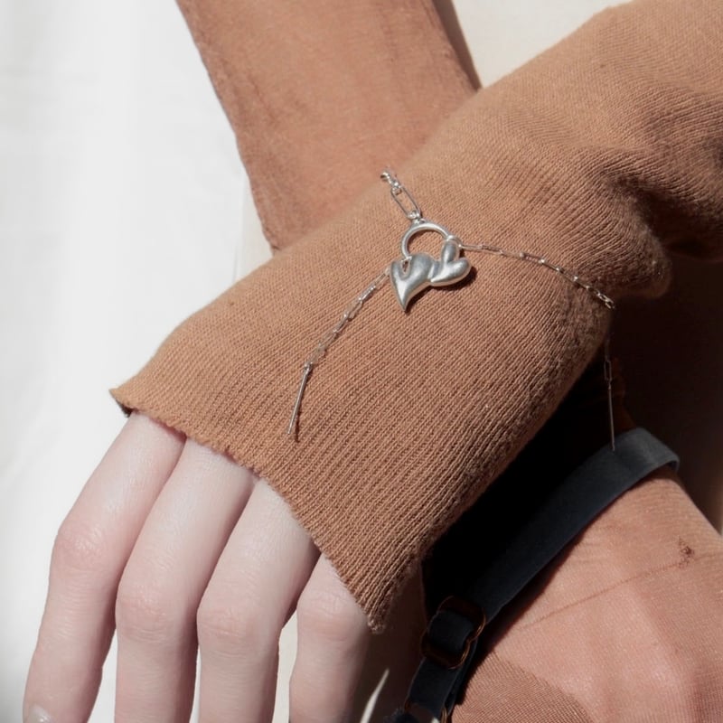 Heart motif double bracelet / Matt silver【Silve