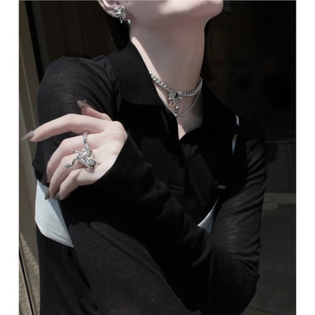 Distort ribbon layered necklace