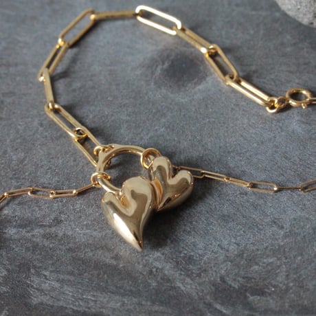 Heart motif double bracelet / Gold【Silver 925 product】