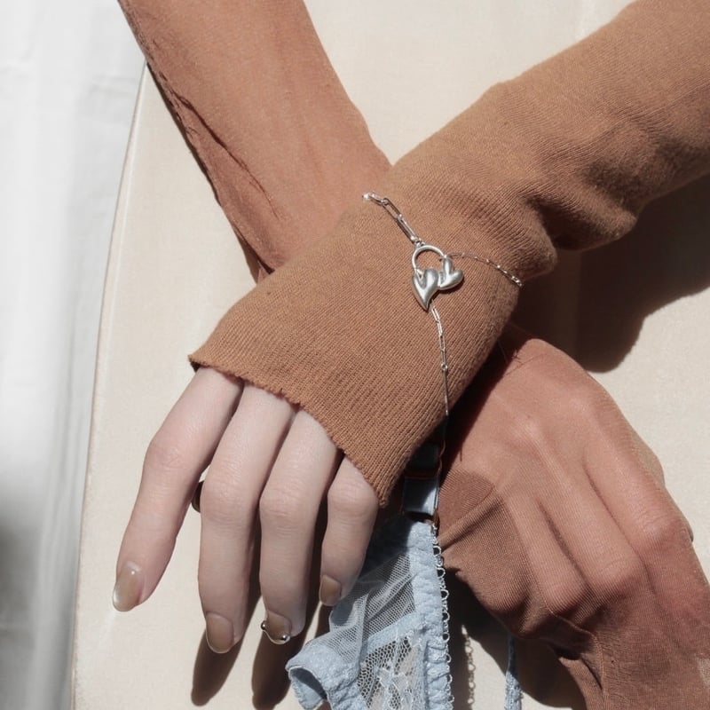 Heart motif double bracelet / Matt silver【Silve
