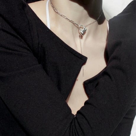 Heart motif double lariat / Matt silver【Silver 925 product】