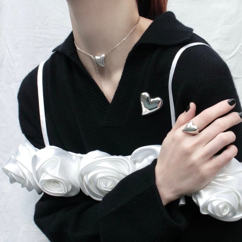 ⭐️SILVER シルバー ブローチ ペンダント イヤリング セット レディース プチプラ】一粒パール×ハート(シルバー) アクセサリー レディース