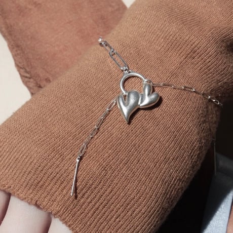Heart motif double bracelet / Matt silver【Silver 925 product】