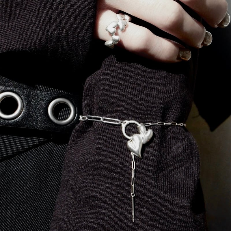 Heart motif double bracelet / Matt silver【Silve