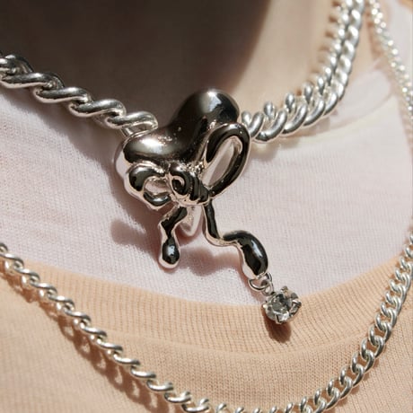 Distort ribbon layered necklace