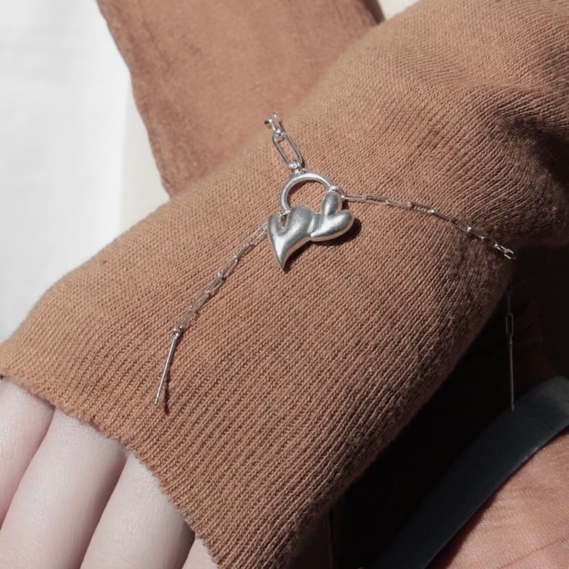 Heart motif double bracelet / Matt silver【Silve