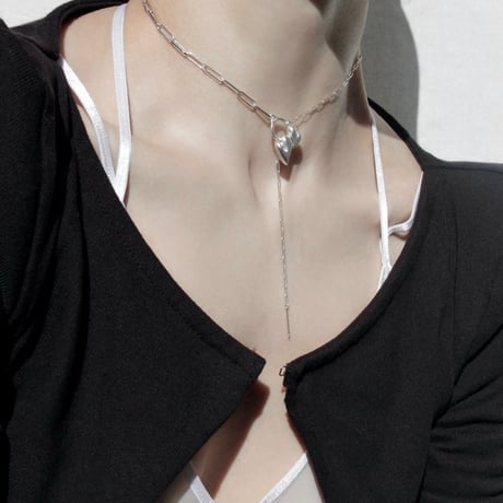 Heart motif double lariat / Matt silver【Silver 925 product】