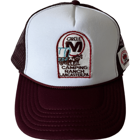 POPFIRE©︎ x MB7r  MESH CAP / 70s〜80s ヴィンテージ キャンプ＆アウトドア ワッペン-MAROON x WHITE “CAMPING RANCH”