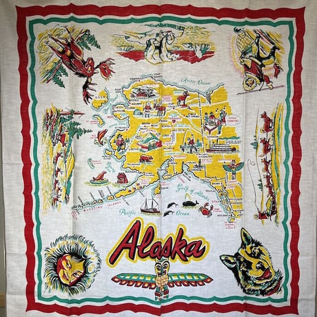 60s TABLE CLOTH「 ALASKA MAP」ヴィンテージ テーブルクロス アラスカ州 地図