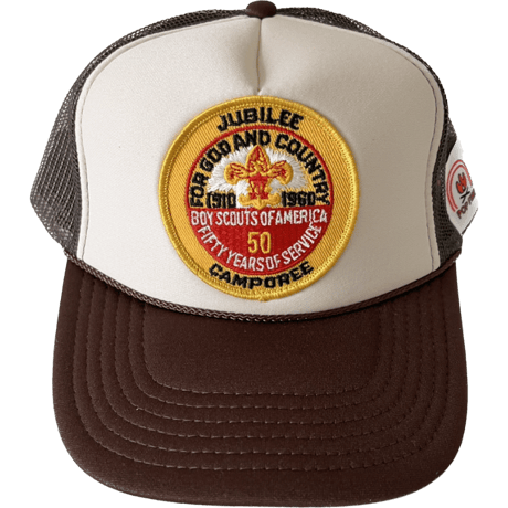 POPFIRE©︎ x MB7r MESH CAP / 70s〜80s ヴィンテージ キャンプ＆アウトドア ワッペン-BROWNx TAN “1960 JUBILEE CAMPOREE”