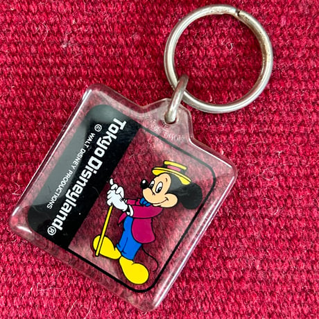 【当時モノ/ 稀少種】1980年代前中期 東京ディズニーランド限定品 タキシードミッキー キーホルダー［昭和レトロ/証紙付き］