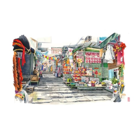 ＜予約商品＞手描き水彩画☆【香港 ☆ Bymamalaterre】「☆彡NEW☆彡 砵典乍街 」＜Tea Towel＞  / Pottinger Street  #410116R