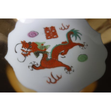 🉐【香港☆中國景徳鎮】「龍」3点セット  /  碗・小皿・レンゲ　#5012929sa