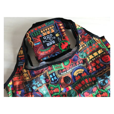 【香港☆G.O.D.】foldable shopping bag with button  /  しっかり生地　２種類有ります。