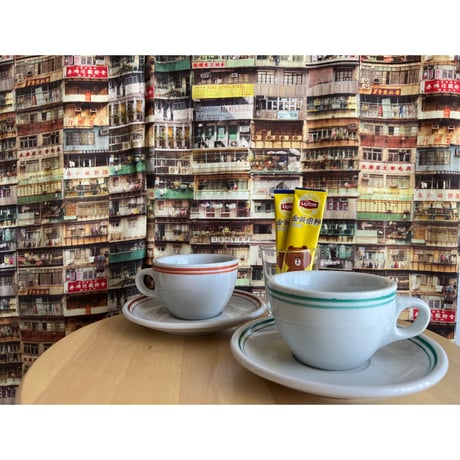 【香港☆茶餐廳食器】＜緑辺＞衝撃に耐えて頑張る食器  /  Cup & Saucer  #405297R