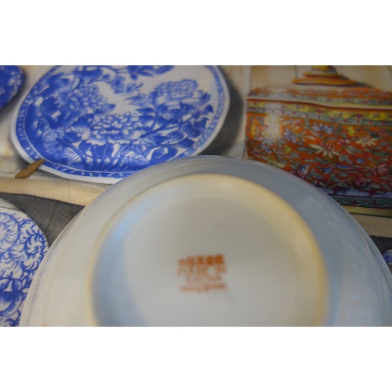 香港☆中国景徳鎮】1980s 中皿・取り皿「黑花」「萬壽無彊」 / 食卓が