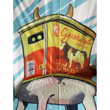 【香港☆7-11限定】咕𠱸・クッション「鹹牛肉」「火腿豬肉」  /  greatwall BRAND のブランケット入り  #2404S14