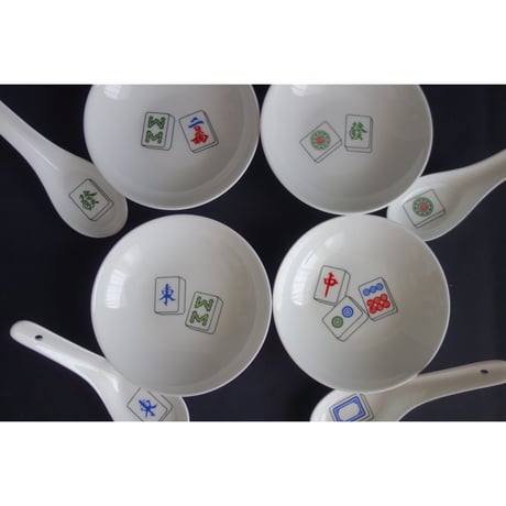 【香港☆G.O.D.】オリジナル  麻雀柄Sauce Dish & Spoon /  バラ販売・お皿とレンゲのセット  #5062735N