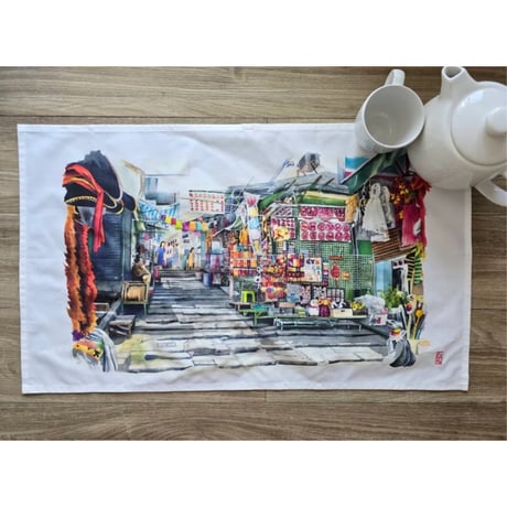 ＜予約商品＞手描き水彩画☆【香港 ☆ Bymamalaterre】「☆彡NEW☆彡 砵典乍街 」＜Tea Towel＞  / Pottinger Street  #410116R