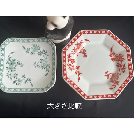 【香港☆粵東磁廠】（紅）の使い転写の勝手の良い素敵な八角皿  /　Yuet Tung China Works  #3121824R