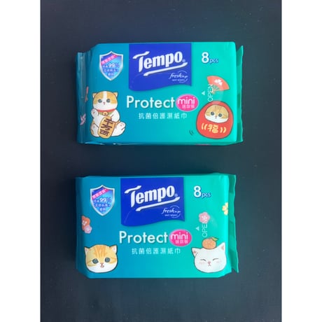 ＜合わせ買い＞バラ販売も有り〼【香港☆Tempo×Mofusand】Moist Flushable Tissue / ７片６包  #401292N