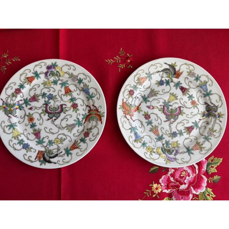 50、60年代特別注文輸出品 江西景徳鎮 粉彩色絵花蝶吉祥文特大碗