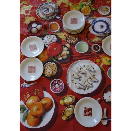 【香港☆粵東磁廠】２種類「囍」の転写の小さなお皿  /　Yuet Tung China Works  #3121829N