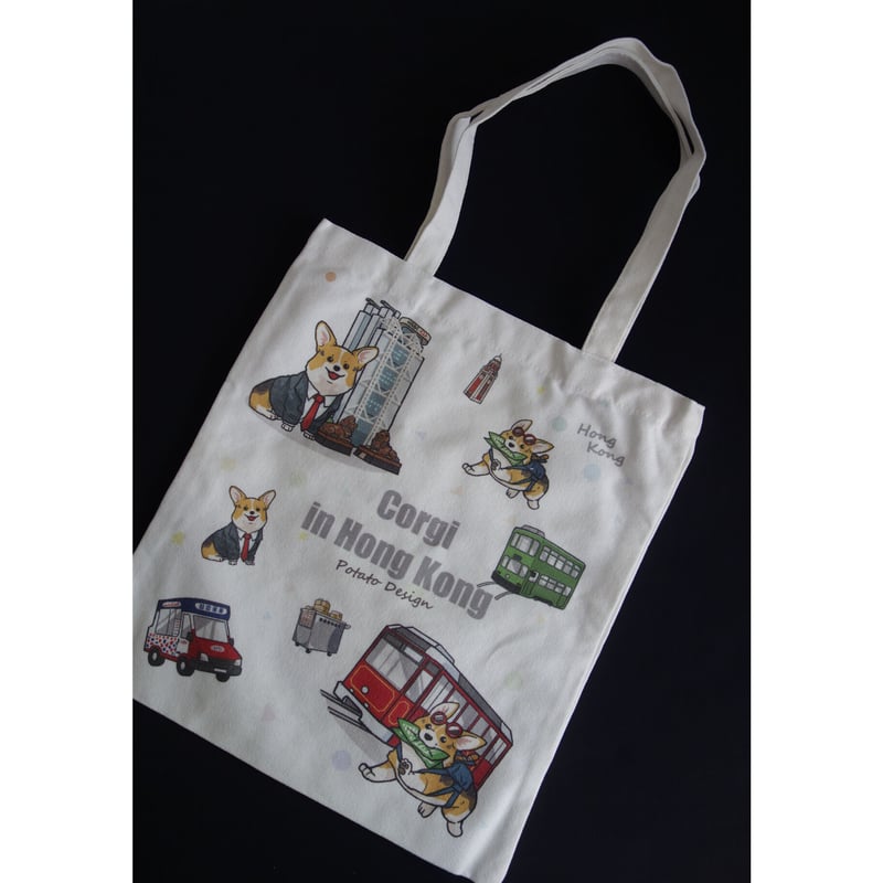 めちゃんこプロジェクト香港版 香港☆可基香港】Corgi in Hong Kong☆ Tote Bag / 帆布手提