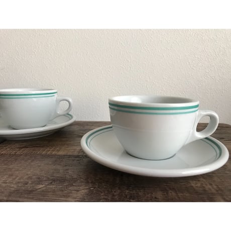 【香港☆茶餐廳食器】＜緑辺＞衝撃に耐えて頑張る食器  /  Cup & Saucer  #405297R