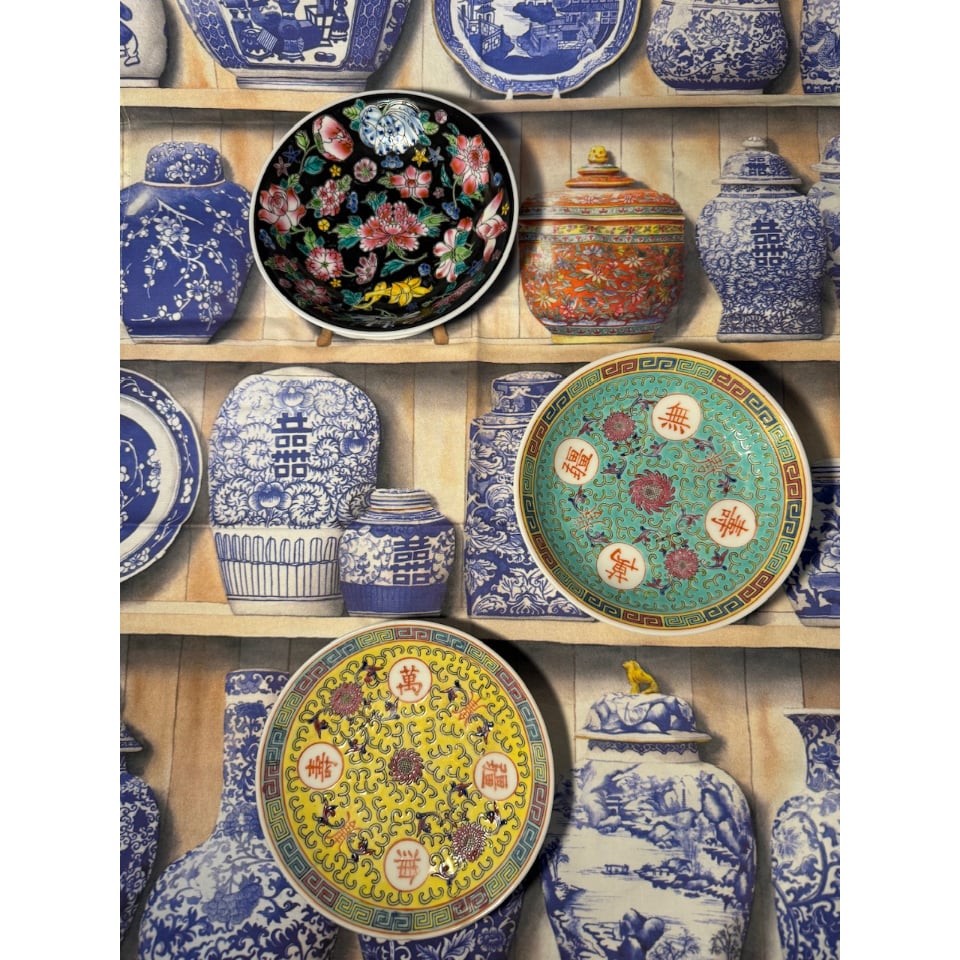 香港☆中国景徳鎮】1980s 中皿・取り皿「黑花」「萬壽無彊」 / 食卓が