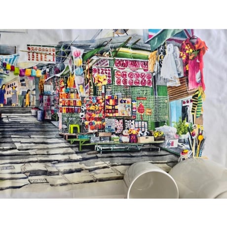 ＜予約商品＞手描き水彩画☆【香港 ☆ Bymamalaterre】「☆彡NEW☆彡 砵典乍街 」＜Tea Towel＞  / Pottinger Street  #410116R