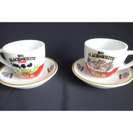 ＜破損・予備分＞【香港☆茶餐廳食器】「干支・兔と龍」黑白淡奶BLACK&WHITE / 衝撃に耐えて頑張るCup & Saucer  #4103138R