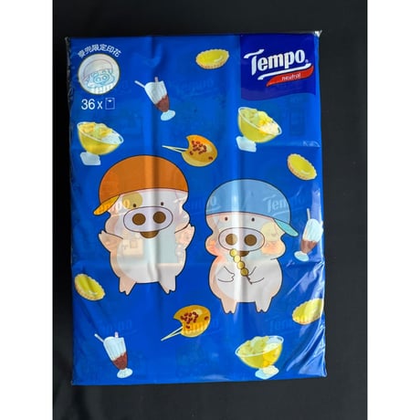 【香港☆限定Tempo】 使い捨てハンカチ🐽＜麥兜＞🐽（ティッシュ）/　🐽Mc dull🐽　36pcs  #603307N