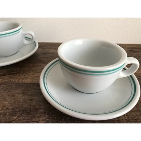【香港☆茶餐廳食器】＜緑辺＞衝撃に耐えて頑張る食器  /  Cup & Saucer  #405297R