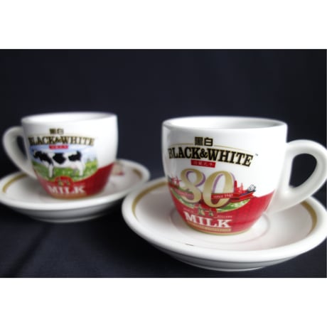【香港☆茶餐廳食器】＜80th＞  黑白淡奶BLACK&WHITE / 衝撃に耐えて頑張るCup & Saucer  #6032964R