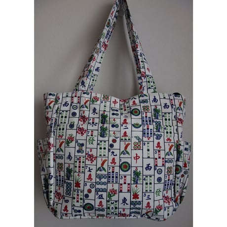 ☆HANDMADE☆【香港・TOTE BAG】＜麻雀柄＞ポケットたくさんのトートバッグ   #3082924N