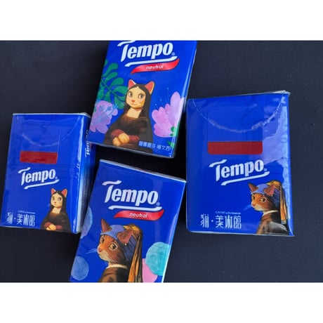 【香港☆限定Tempo】＜限定印花＞ 使い捨てハンカチ🐱＜猫・美術館＞（ティッシュ）/　デザインはシュー・ヤマモト　＜18pcs＞  #608291R