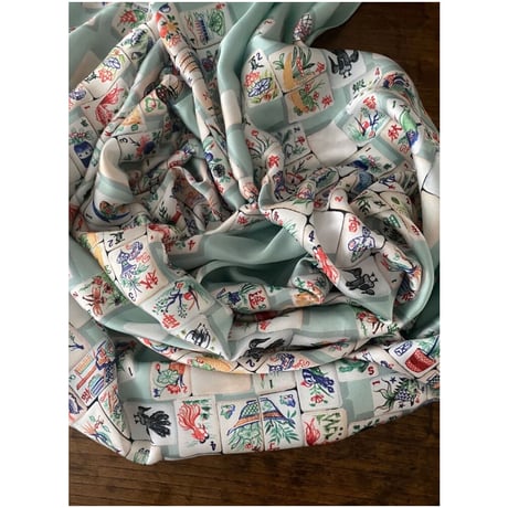 リクエスト商品＜予約商品＞☆手描き水彩画☆【香港 ☆ Bymamalaterre】「Vintage Mahjong」  /  Scarf・スカーフ　#R306304