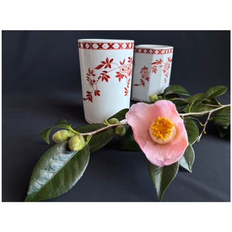 【香港☆粵東磁廠】＜手書き＞７種類（紅）（藍）ペニンシュラ柄・TINTIN　Flower Vaseなどに  /　Yuet Tung China Works #412224R
