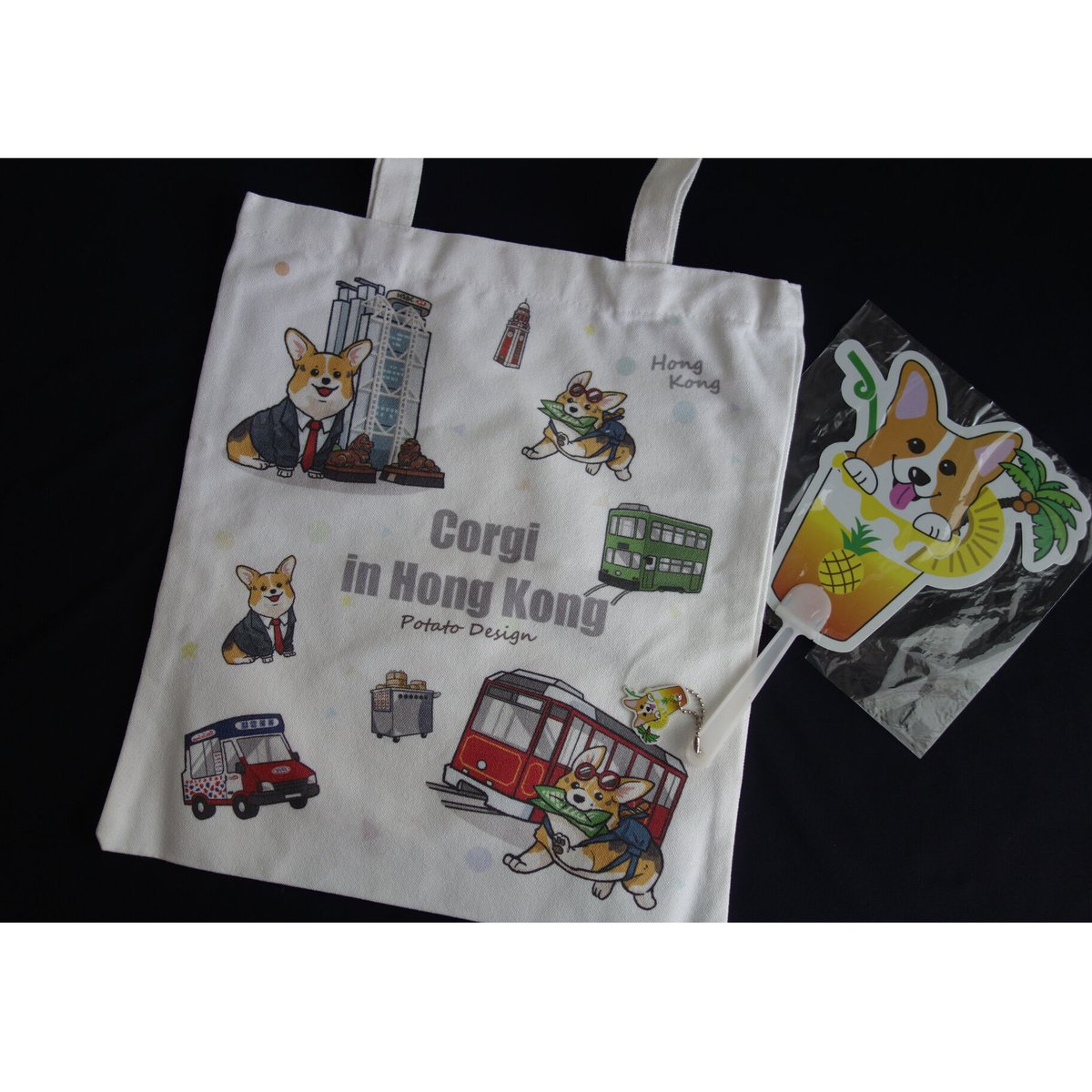 めちゃんこプロジェクト香港版 香港☆可基香港】Corgi in Hong Kong☆ Tote Bag / 帆布手提